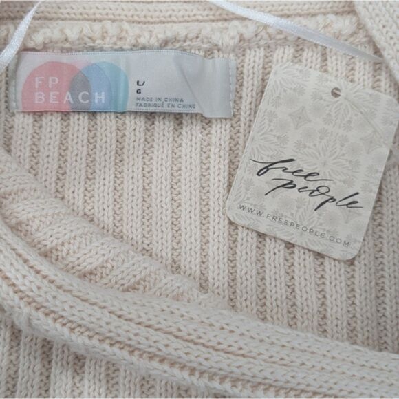 NWT Free People Beach Alba Sweater Tunic Mini Dress Cream Cotton Long Sleeve L - Picture 8 of 11